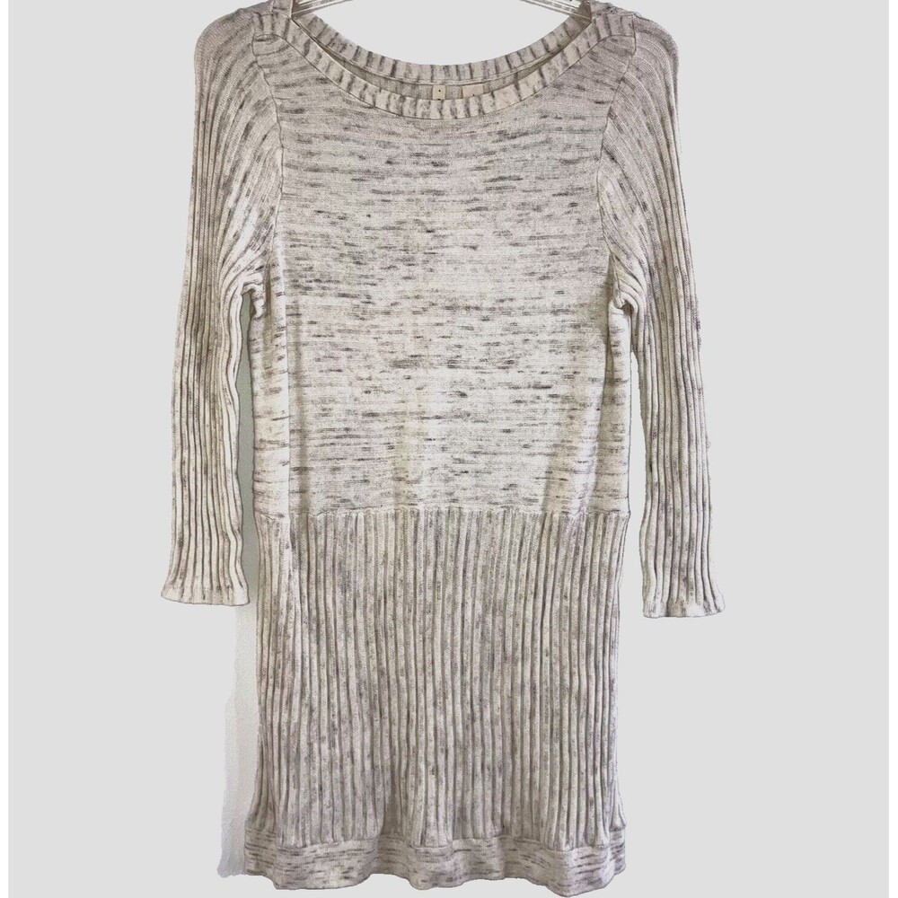 MOTH ANTHROPOLOGIE sz L Cotton Ribbed Knit Beige Neutral Relaxed Fit Dress Cream